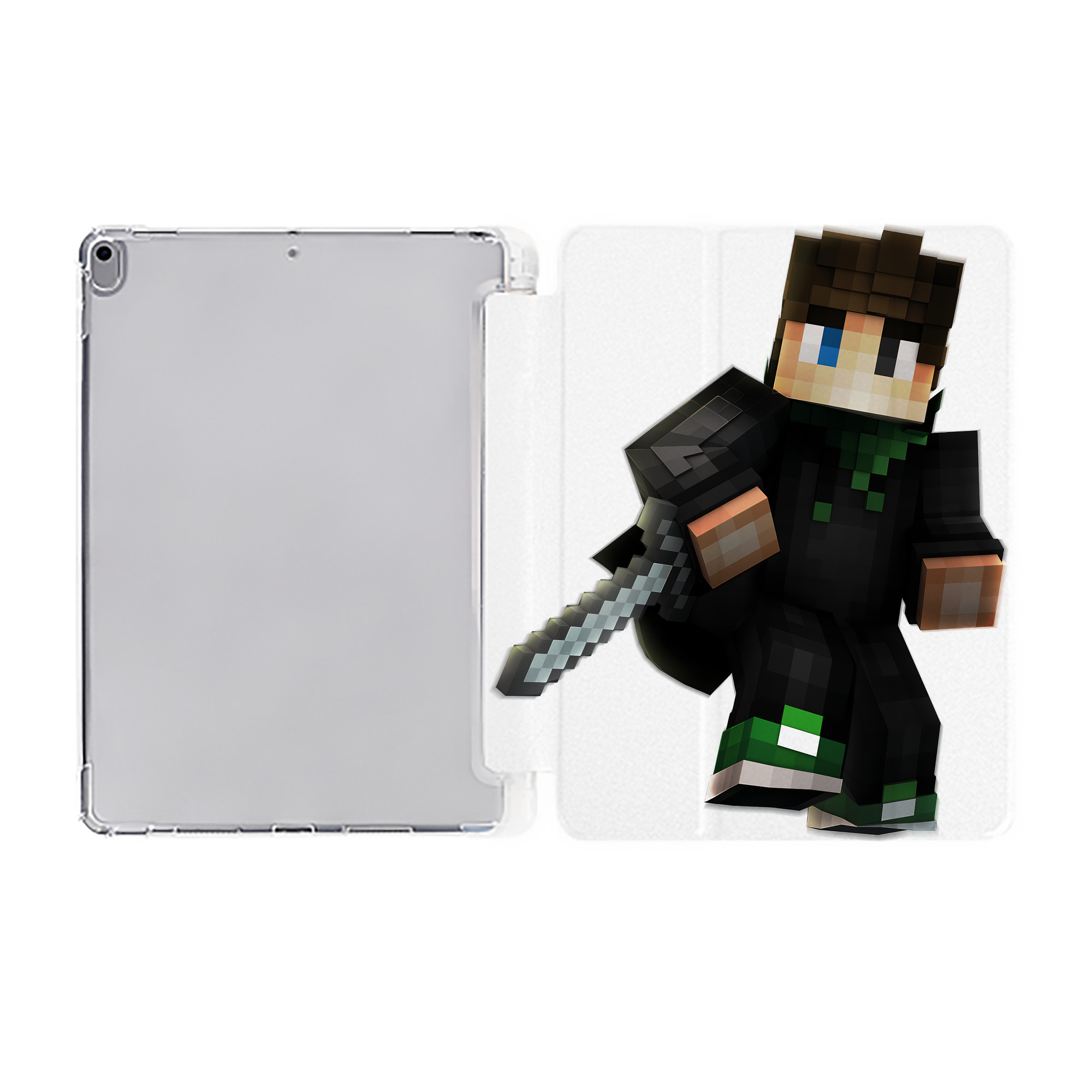 （画像用） マインクラフト ブロックの世界 Minecraft MC Block world IPad ケース ペン収納付き 三つ折りスタンド PUレザー×シリコン 対応機種9.5/10.5/10.9インチ